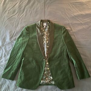 Green Velvet Blazer with Floral Lining, Slim Fit, NWOT